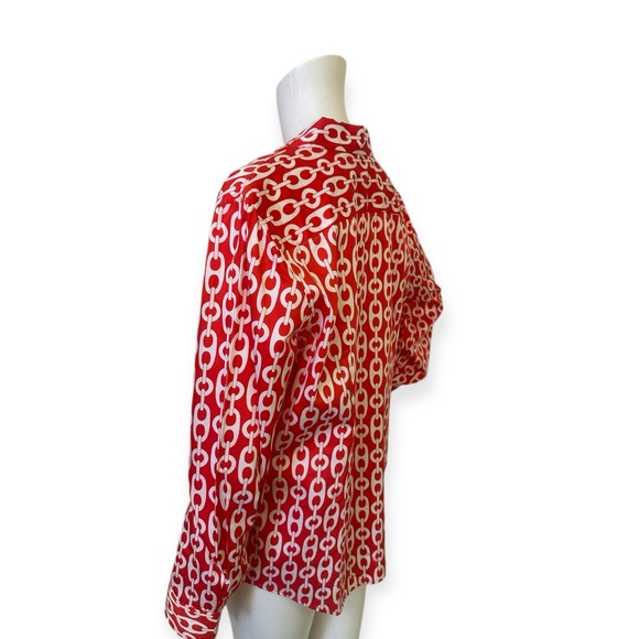 Red and White Chain Print Women's Top - Picture 2 of 5